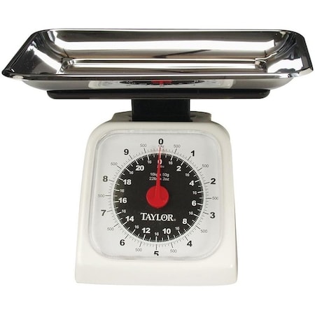 TAYLOR Kitchen Scale, 22 lb Capacity, Analog Display, Stainless Steel Platform, Styrene Housing Material 3880